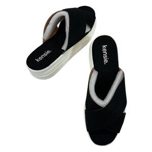 Kensie Womens 8.5 Rone Platform Slides Cross Straps‎ Black White New SKU#06776